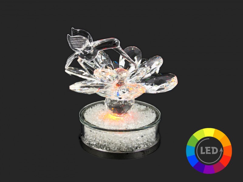 LEDes lótusz kristály kolibrivel 12cm